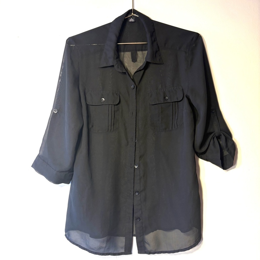 UK2LA women’s Black Sheer Button-Up Shirt, Sz S